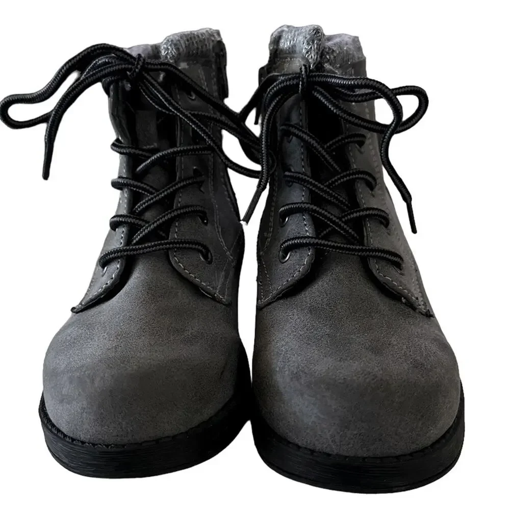 Sporto kids ankle boots, medium gray size 3‎ lace up. Side zipper
